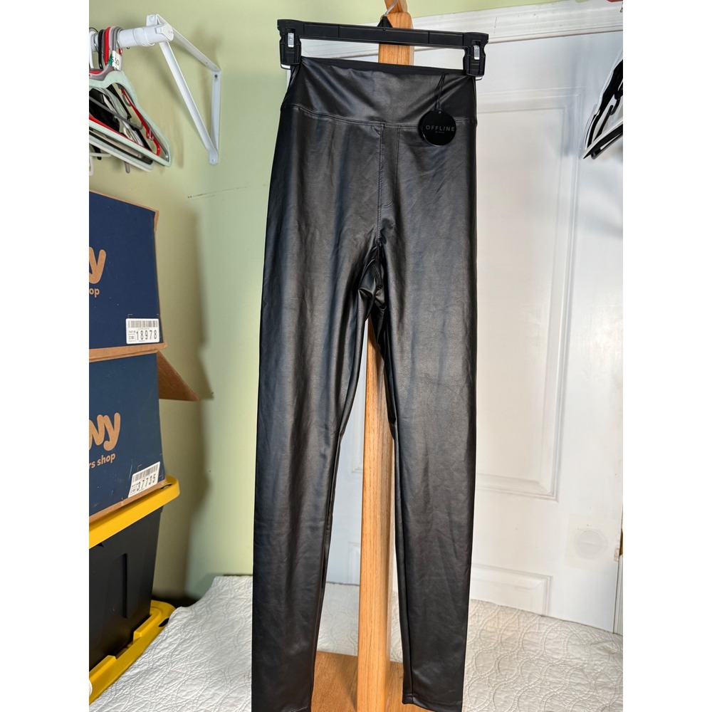 OFFLINE by Aerie Real Luxe Hi-Rise Faux Leather Leggings Black Small NWT